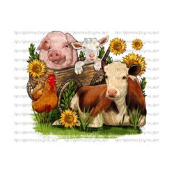 Farm animals wagon western png sublimation design download, farm life png, animals png, western sunflower png, sublimate designs download