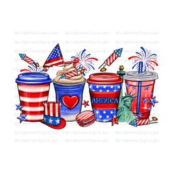 4th of July coffee cups png sublimation design download, USA flag coffee cups png, Independence Day png, sublimate designs download