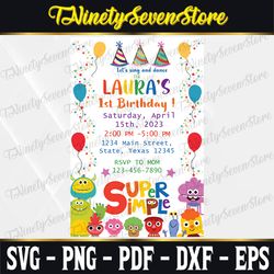 Super Simple Songs Printable Gift Tag, Printable Birthday Party Decorations, Boys and Girls 1st Birthday, PDF, PNG