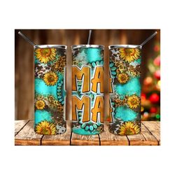 Mama with sunflower and leopard 20oz tumbler sublimation design download, Mother's Day png, western tumbler png, mama png,sublimate download