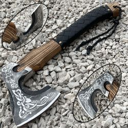 Viking Axe Custom Handmade Unique Carbon Steel Blade Camping Axe Christmas Gift,