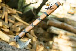ragnar viking axe hand forged carbon steel handmade axe camping axe with leather