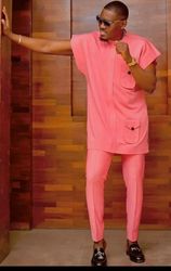 Mens Kimono wear|africans men trendy fashion wear |african men shirt and down -Pink