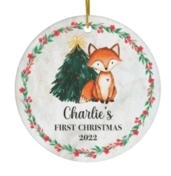 babys first christmas bauble, personalized woodland fox ornament, newborn keepsake for baby girl, baby boy gift
