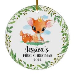 First Christmas Baby Deer Ornament, Woodland Christmas Ornament, Gift for New Baby 2023, New Parents Gift
