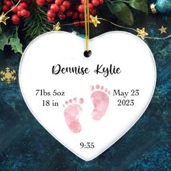 Newborn Birth Stats Ornament, Newborn Footprints, Nursery Decoration, Baby Feet Ornament, Baby Shower Gift