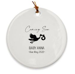 Coming Soon Baby Personalized Ornament 2024 , Stork Keepsake for New Grandparents, Pregnancy Announcement Bauble