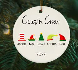 Personalized Cousin Crew Christmas Ornament, Custom Santa and Elf Costume Holiday Christmas Keepsake, Christmas Bauble