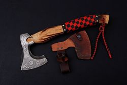 Custom Handmade Carbon Steel Blade Viking Axe | Hunting Axe | Camping Etched Axe