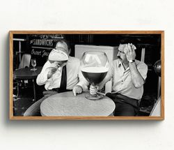 beer frame tv art, black and white art, men drinking huge glasses of beer, vintage wall art, bar wall decor, download, s