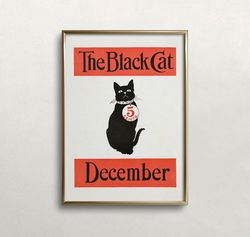 Black Cat Wall Art, Vintage  Wall Art, Vintage Magazine, Black Cat Print, December Print, DIGITAL DOWNLOAD, PRINTABLE Wa