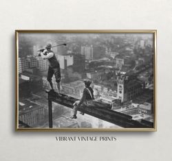 Golf on Skyscraper Beam, Golf Wall Art, Black and White Art, Vintage Wall Art, Funny Wall Art, Old Golf Photo, DOWNLOAD,
