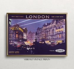 London Travel Poster, Vintage Wall Art, Piccadilly Circus, Criterion Theatre, West End London, England Art, Digital DOWN