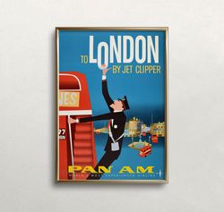 London Travel Poster, Vintage Wall Art, United Kingdom, Vintage London Print, Retro Wall Decor, England Art, Digital DOW