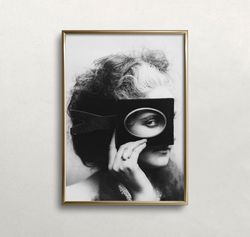 Masked Woman, Black and White Art, Vintage Wall Art, Woman Portrait, Woman Wearing Mask, Old Photo, DIGITAL DOWNLOAD, PR