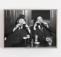 men drinking beer, black and white art, vintage wall art, double drinkers print, bar wall decor, funny, digital download