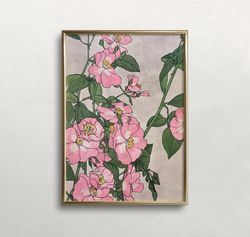 Pink Flowers Wall Art, Vintage Wall Art, Floral Wall Art, Eclectic Wall Art, Feminine Wall Art, DIGITAL DOWNLOAD, PRINTA