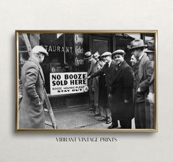 prohibition wall art, black and white art, no booze sold here, vintage wall art, bar wall decor, digital download, print