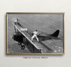 Tennis on Airplane, Black and White Art, Vintage Wall Art, Playing Tennis on Plane Wings, Vintage Sports Art, DIGITAL DO
