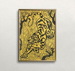 Tiger Wall Art, Vintage Wall Art, Tiger in Jungle, Vintage Tiger Print, Japanese Wall Art, DIGITAL DOWNLOAD, PRINTABLE W