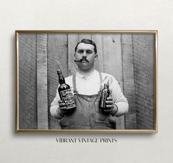 vintage man portrait, black and white art,  prohibition art, whiskey and cigar print, bar cart decor, digital download,