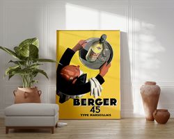 waiter with tray, bar wall decor, vintage wall art, berger 45 print, beverage wall art, colorful, digital download, prin