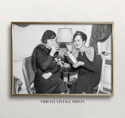 women drinking cocktails, black and white art, vintage wall art, prohibition wall art, bar wall decor, digital download,