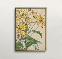 Yellow Flowers Wall Art, Vintage Wall Art, Floral Wall Art, Eclectic Wall Art, Feminine Wall Art, DIGITAL DOWNLOAD, PRIN