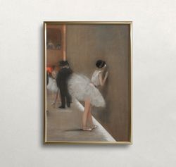 ballerina wall art  woman portrait  vintage wall art  muted neutral colors  antique wall decor  behind the curtain  prin
