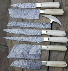 7 pieces handmade damascus steel chef knife set kitchen knives set