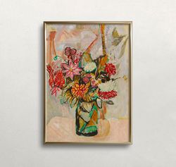 Floral Bouquet  Vintage Wall Art  Eclectic Maximalist  Flowers Wall Art  Earthy Neutral Colors  Digital DOWNLOAD  PRINTA