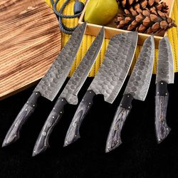 custom handmade damascus steel chef knife set kitchen knives