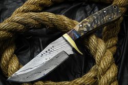 Alonzo knives USA custom handmade tactical Damascus hunting knife with ram horn handle