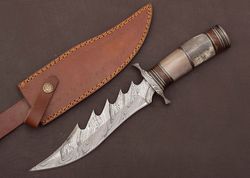 Handmade Damascus Steel Hunting Knife with Stag Horn Handle