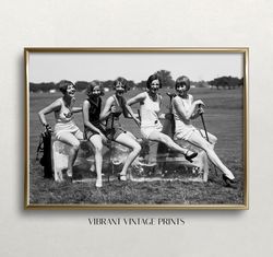 Women Golfers Print, Black and White Art, Vintage Wall Art, Funny Golf Art, Lady Golfers on Ice, Old Photo, Digital DOWN