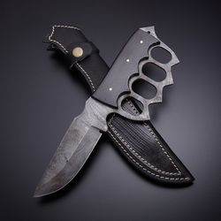 personalized damascus hunting knife || handmade hunting knife || hand forged knife || free leather sheath || gift for me
