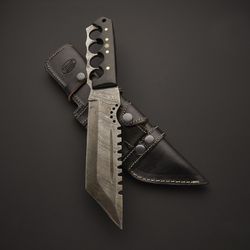 Custom Handmade Damascus Tracker Knife With FREE Leather Sheath \\ Best Gift For Him