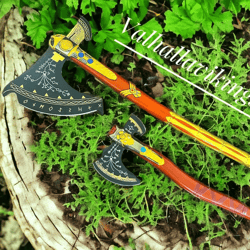 pair of 2 kratos  axes. leviathan axe, viking axe, viking axe handmade god of war -  battle axe, celtic axe, war axe.