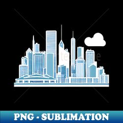 Retro Teal City Skyline - High-Quality PNG Sublimation Download - Perfect for Sublimation Art