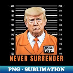 Never Surrende - Trump Mug Shot - High-Quality PNG Sublimation Download - Transform Your Sublimation Creations