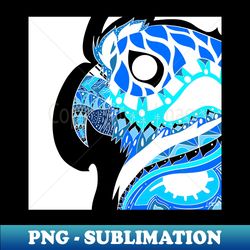 blue pale parrot ecopop guacamaya bird in mexican pattern art - retro png sublimation digital download - fashionable and fearless