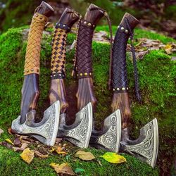 handmade viking  axe lot 4 axes, carbon steel, custom camping bearded hatchet tomahawk axe, gift for men, christmas gift
