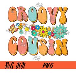 Retro Groovy Birthday Family Matching PNG, Cute Groovy Cousin PNG