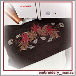 Machine embroidery design autumn leaf border cross stitch