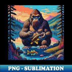 Bigfoot and fish - PNG Transparent Sublimation Design - Unleash Your Creativity