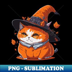 cute cat with a witch hat - png sublimation digital download - perfect for sublimation mastery