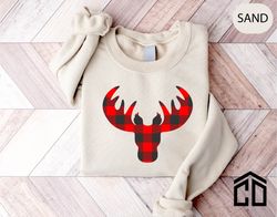 Buffalo Plaid Reindeer Christmas Shirt,Reindeer Shirt,Peeping Reindeer Shirt,Merry Christmas Shirt,Christmas Family Shir