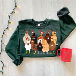 Cute Christmas Chickens Sweatshirt, Christmas Farm Animal Sweatshirt, Chickens Lover Sweater, Funny Holiday Sweater, Chr