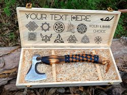 Viking Valhalla Axe with Wooden Box Engraved & Personalized Gift for Viking Men on Wedding, Anniversary, Birthday, Groom