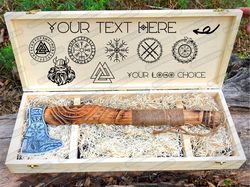 Viking Axe Engraved & Personalized Wooden Box Gift for Husband/Men on Wedding, Anniversary, Birthday, Groomsmen ,Gift fo